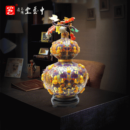 【中藝堂】中国工艺美术大师 刘永森 《景泰蓝嵌玉万代福寿瓶》