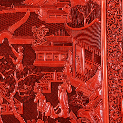 【中藝堂】杨之新 雕漆《红楼侍女游园图》
