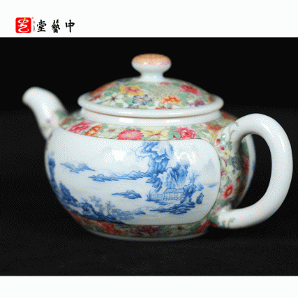 宫廷珐琅彩典藏·王辉督造「蓝料山水把壶」 | 特价尊享，台北故宫同款 | 薄胎精工，案头雅器，珍藏之选