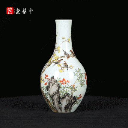 宫廷珐琅彩典藏·王辉督造「鸲鹆梅花胆瓶」 | 台北故宫同款，对瓶典藏 | 可人鸲鹄知春色，雅室生辉