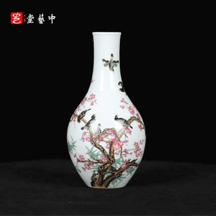 宫廷珐琅彩典藏·王辉督造「鸲鹆梅花胆瓶」 | 台北故宫同款，对瓶典藏 | 可人鸲鹄知春色，雅室生辉