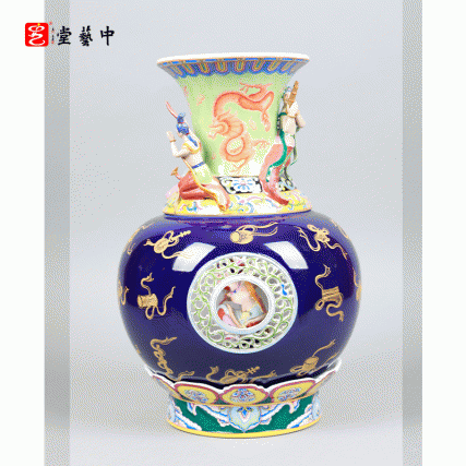 珐琅彩《不鼓自鸣尊》 | 王辉大师再现盛唐112窟天籁胜景 | 三尊乐伎翩跹，法器自鸣，宝石蓝釉映盛唐华章