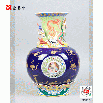 珐琅彩《不鼓自鸣尊》 | 王辉大师再现盛唐112窟天籁胜景 | 三尊乐伎翩跹，法器自鸣，宝石蓝釉映盛唐华章