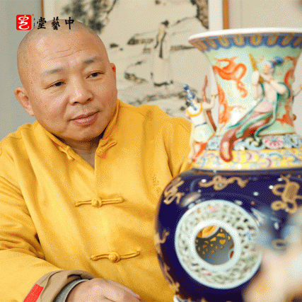 珐琅彩《不鼓自鸣尊》 | 王辉大师再现盛唐112窟天籁胜景 | 三尊乐伎翩跹，法器自鸣，宝石蓝釉映盛唐华章